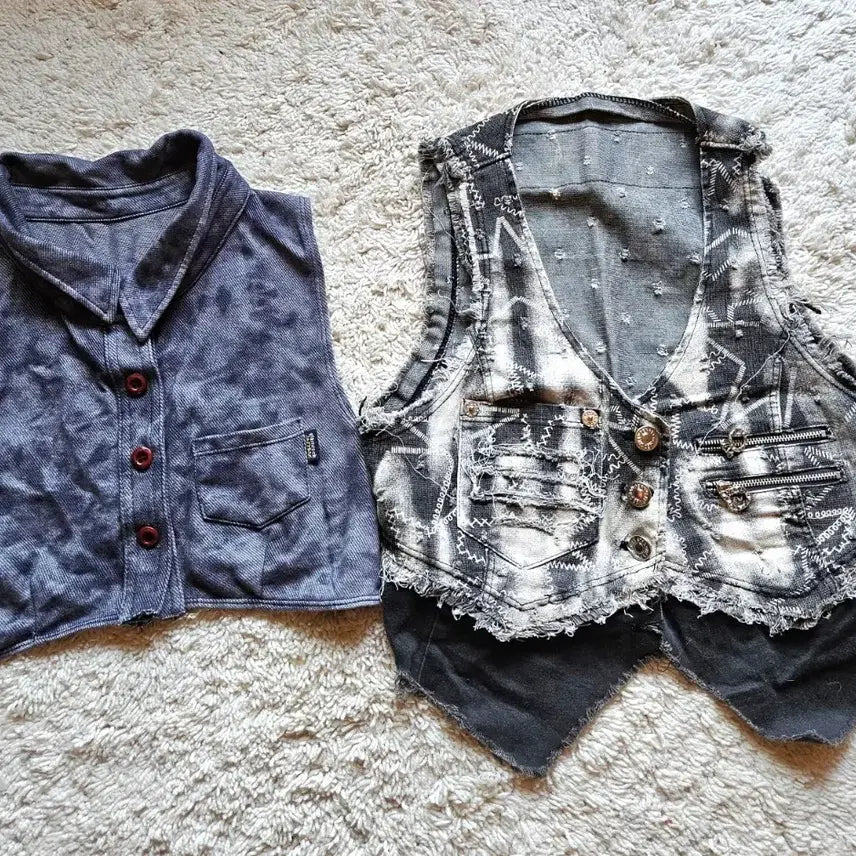 [BUNJANG] Vintage Washed Denim Vest (Set of 2) / 댄스조끼