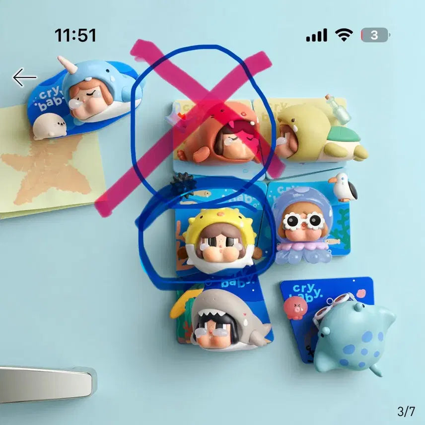 [BUNJANG] Pop Mart Crybaby Sea of Tears Pufferfish &amp; Seal Figure / 팝마트 크라이베이비 눈물바다 자석 피규오 노랑 복어 마그넷