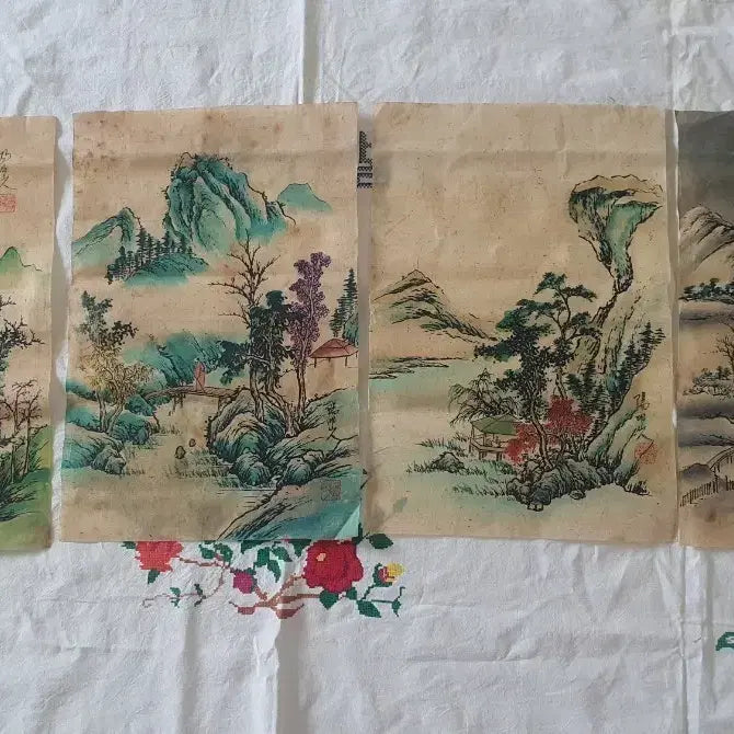 [BUNJANG] Antique Korean Landscape Painting on Hemp / 고화 사계 산수화