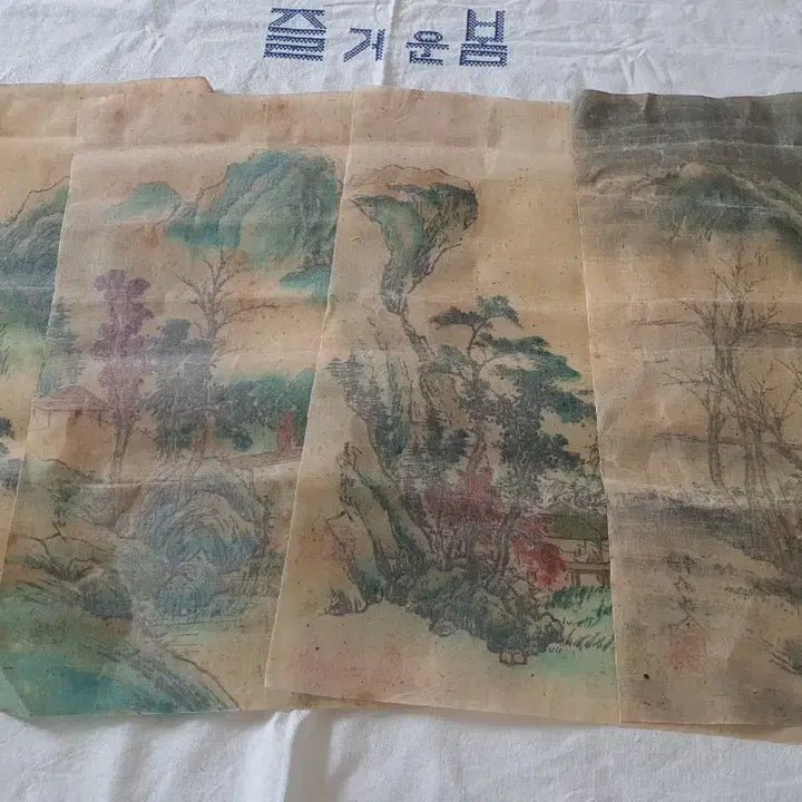 [BUNJANG] Antique Korean Landscape Painting on Hemp / 고화 사계 산수화