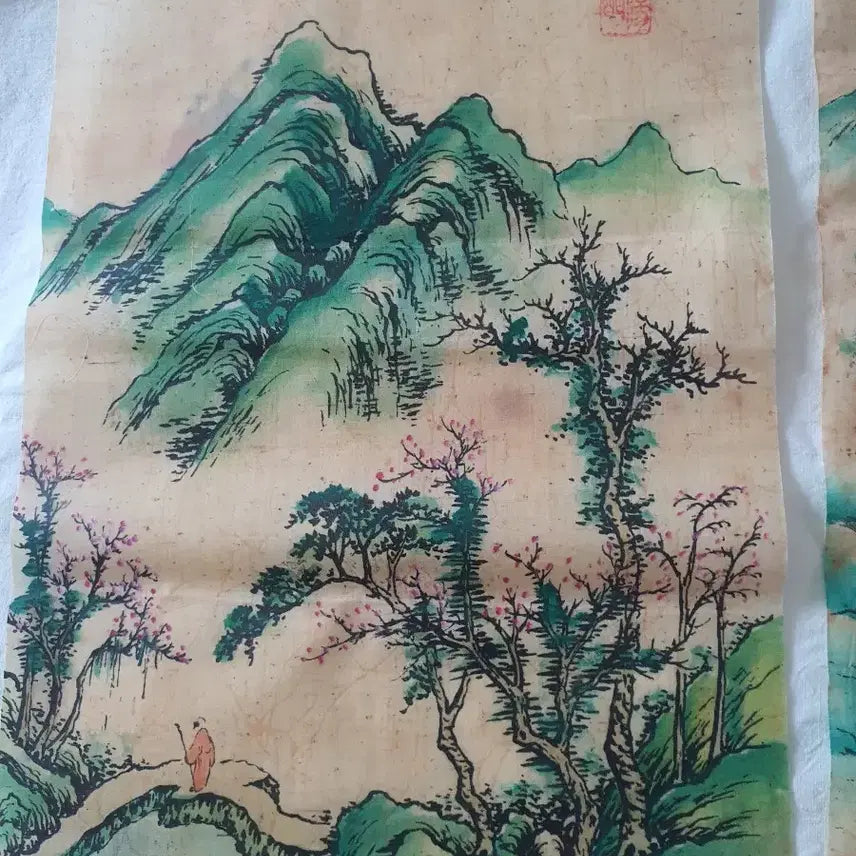 [BUNJANG] Antique Korean Landscape Painting on Hemp / 고화 사계 산수화