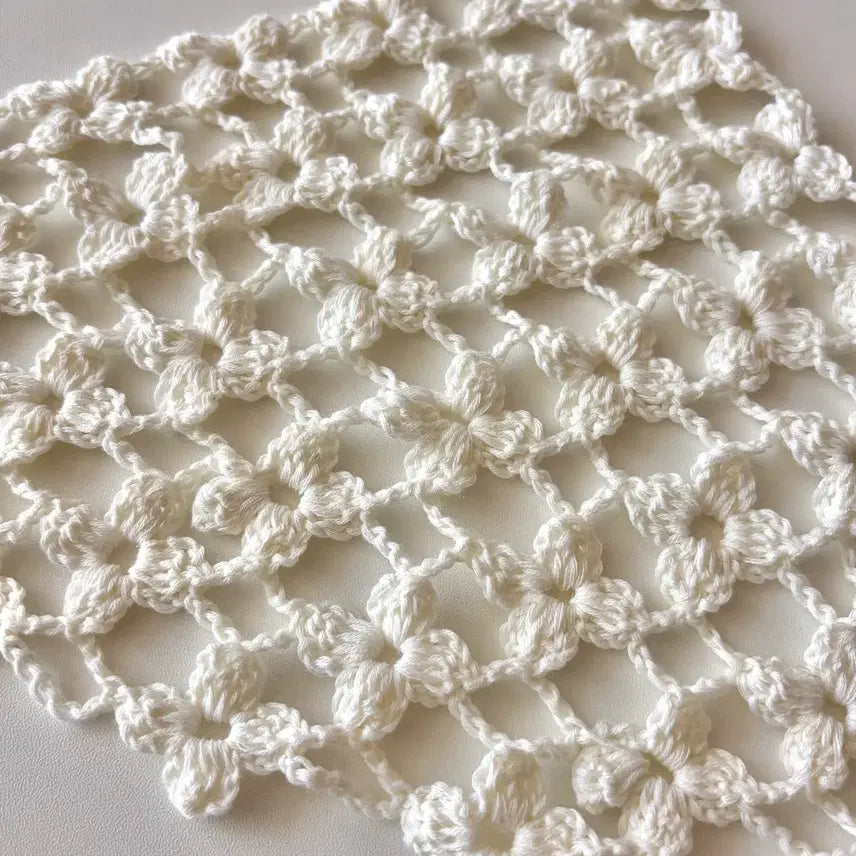 [BUNJANG] Flower Knit Cotton Babushka Bandana Wrap Skirt / 플라워 뜨개코튼 바부슈카 밴대너 랩스커트