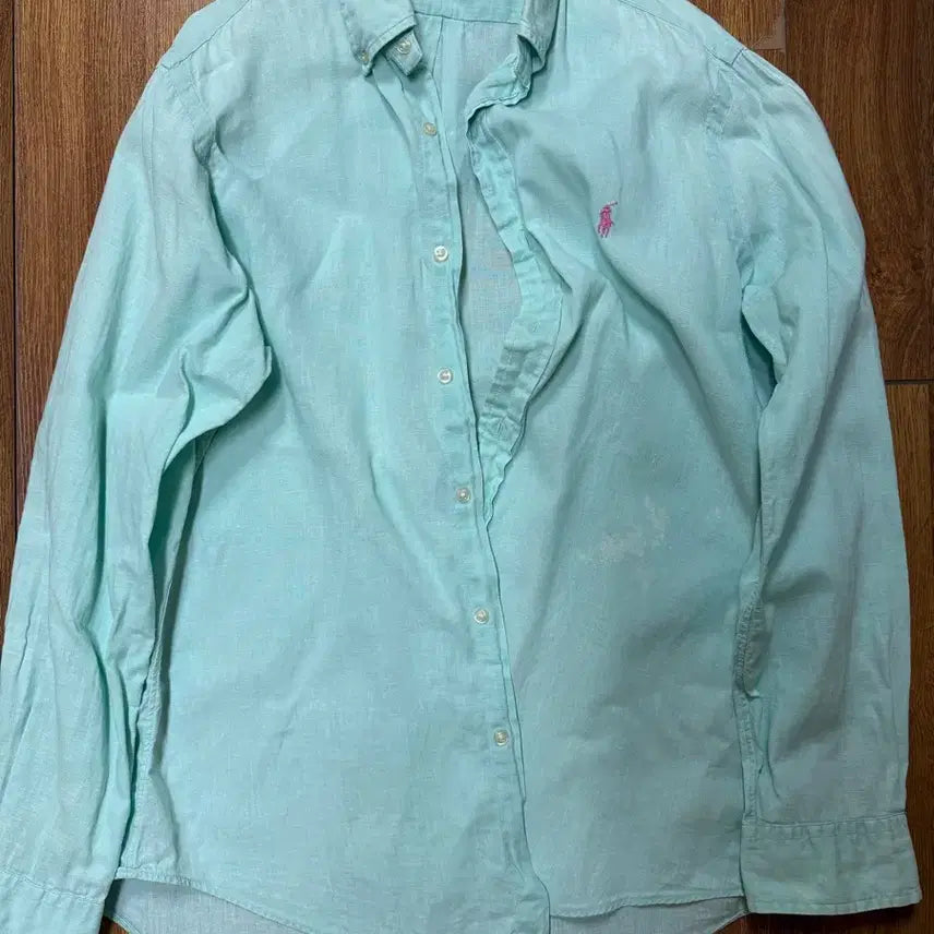 [BUNJANG] Polo Ralph Lauren Mint Button-Down Shirt with Pink Logo Accent / 폴로 민트색 셔츠