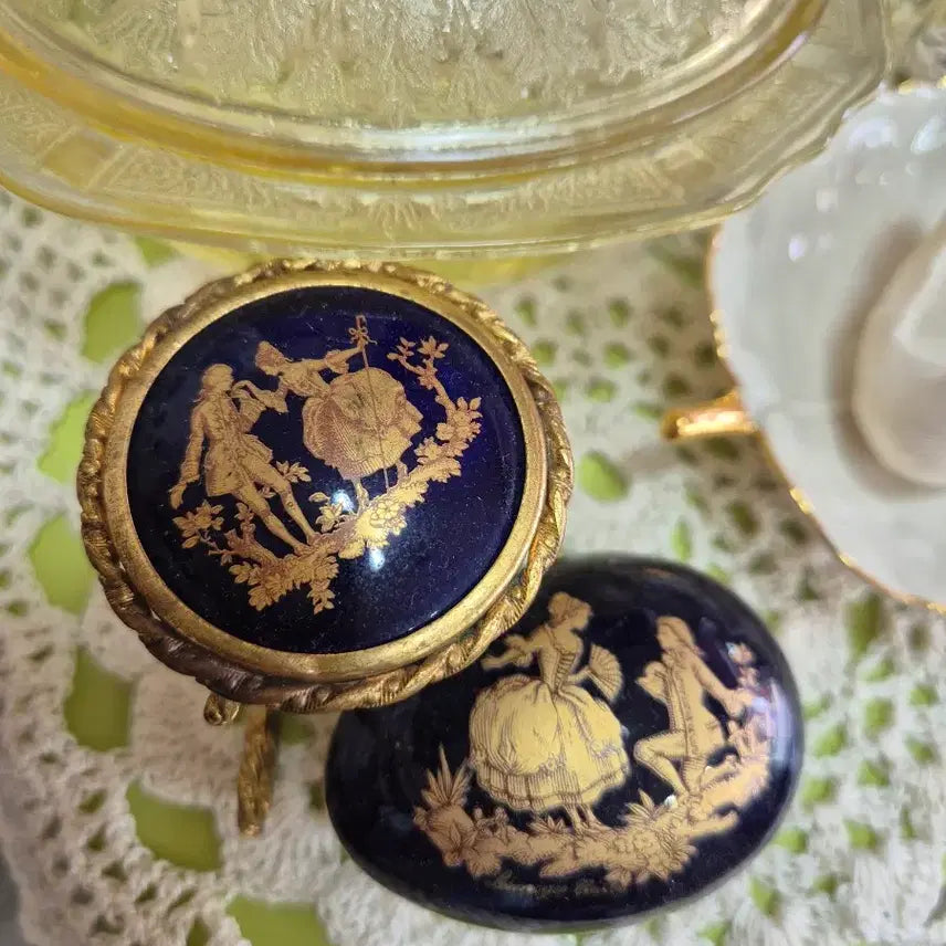 [BUNJANG] Limoges France Turquoise Egg Trinket &amp; Miniature Table Set / 프랑스 리모지 터콰즈 2점 함께