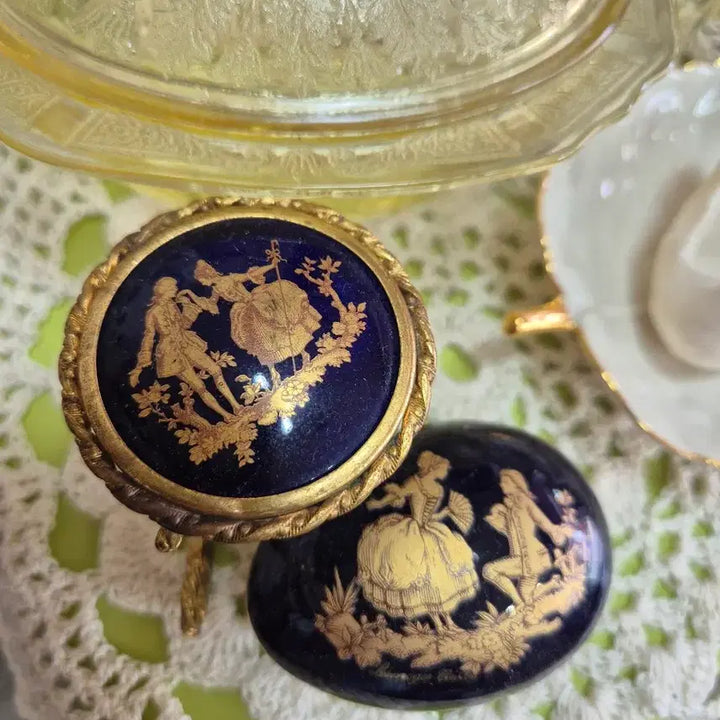 [BUNJANG] Limoges France Turquoise Egg Trinket &amp; Miniature Table Set / 프랑스 리모지 터콰즈 2점 함께