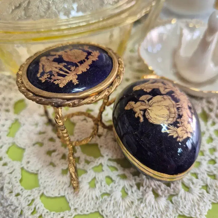 [BUNJANG] Limoges France Turquoise Egg Trinket &amp; Miniature Table Set / 프랑스 리모지 터콰즈 2점 함께