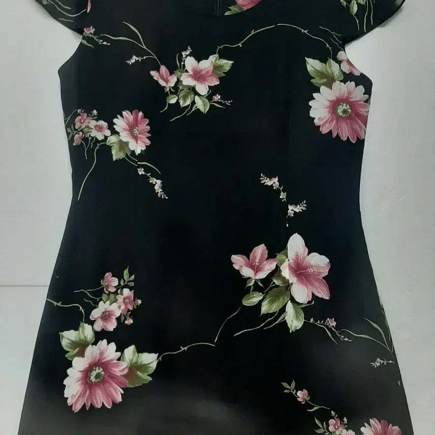 [BUNJANG] Black Flower Pattern Long Dress / 블랙 플라워 패턴 롱원피스(55)