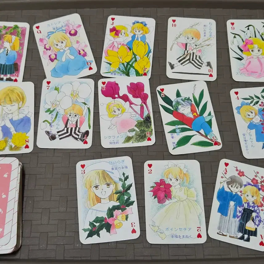 [BUNJANG] Vintage Japanese Manga Illustration Card Deck - Floral Trump Cards / [고전 문구] 지류 만화 일러스트 카드 다꾸 빈티지 미소녀 트럼프