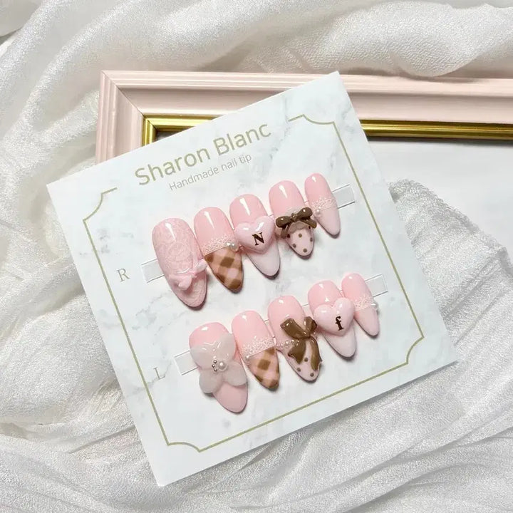 [BUNJANG] Sharon Blanc Lace Ribbon Core Y2K Nail Tips (15 Shapes) / 레이스 리본코어 하이틴 네일팁 / 15종 쉐입
