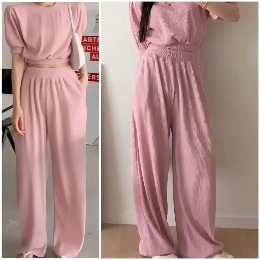 [BUNJANG] Pleated Reversible Banding Setup (Pink, Black) / 플리츠 양면 밴딩셋업 ( 핑크, 블랙)