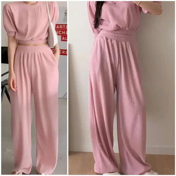 [BUNJANG] Pleated Reversible Banding Setup (Pink, Black) / 플리츠 양면 밴딩셋업 ( 핑크, 블랙)