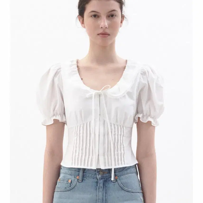 [BUNJANG] AvieMue Puff Sleeve Pintuck Blouse Size 0 / 아비에무아 퍼프슬리브핀턱블라우스 0사이즈