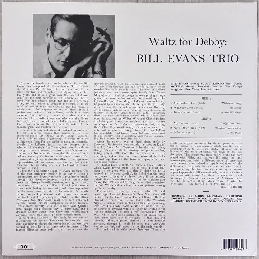 [BUNJANG] Bill Evans Waltz for Debby 180g 45RPM Vinyl LP / 빌에반스 waltz for debby
