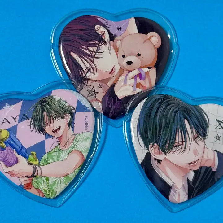 [BUNJANG] Spring Storm and Monster Kaya Heart Shaped Can Badge Set / 봄의 폭풍과 몬스터 카야 하트형 캔뱃지 3종 일괄