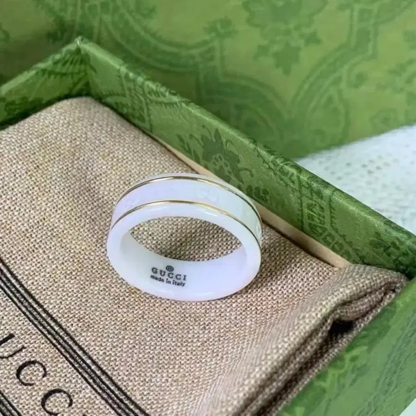[BUNJANG] Gucci Ceramic White Gold Line Ring / 구찌 세라믹 반지 화이트 골드 라인