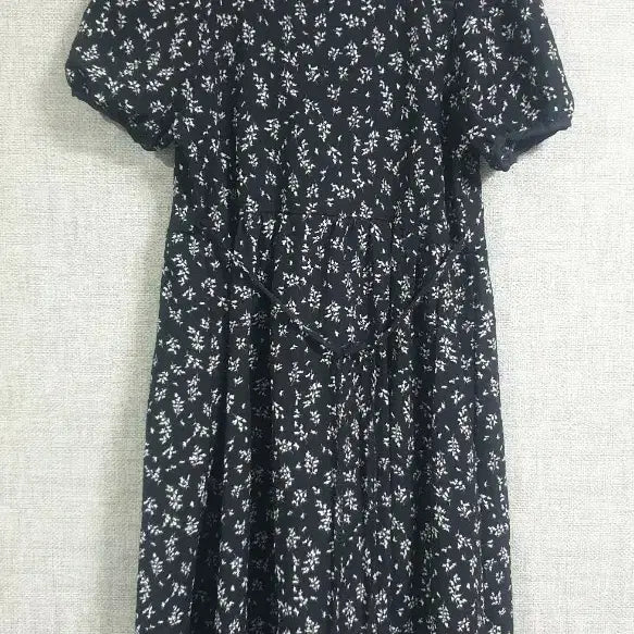[BUNJANG] Black Floral Puff Sleeve Long Dress / [55~66] 블랙 잔꽃무늬 퍼프 롱 원피스