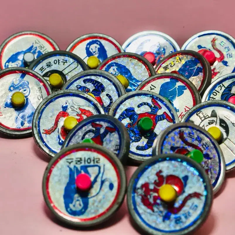 [BUNJANG] Vintage Baseball Flippy Toys Set (18 pcs) / 옛날 프로야구 팽이 18개 국민학교 고전완구 수집 세트