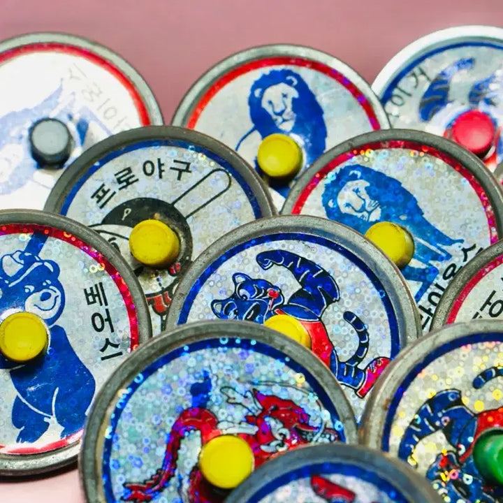 [BUNJANG] Vintage Baseball Flippy Toys Set (18 pcs) / 옛날 프로야구 팽이 18개 국민학교 고전완구 수집 세트