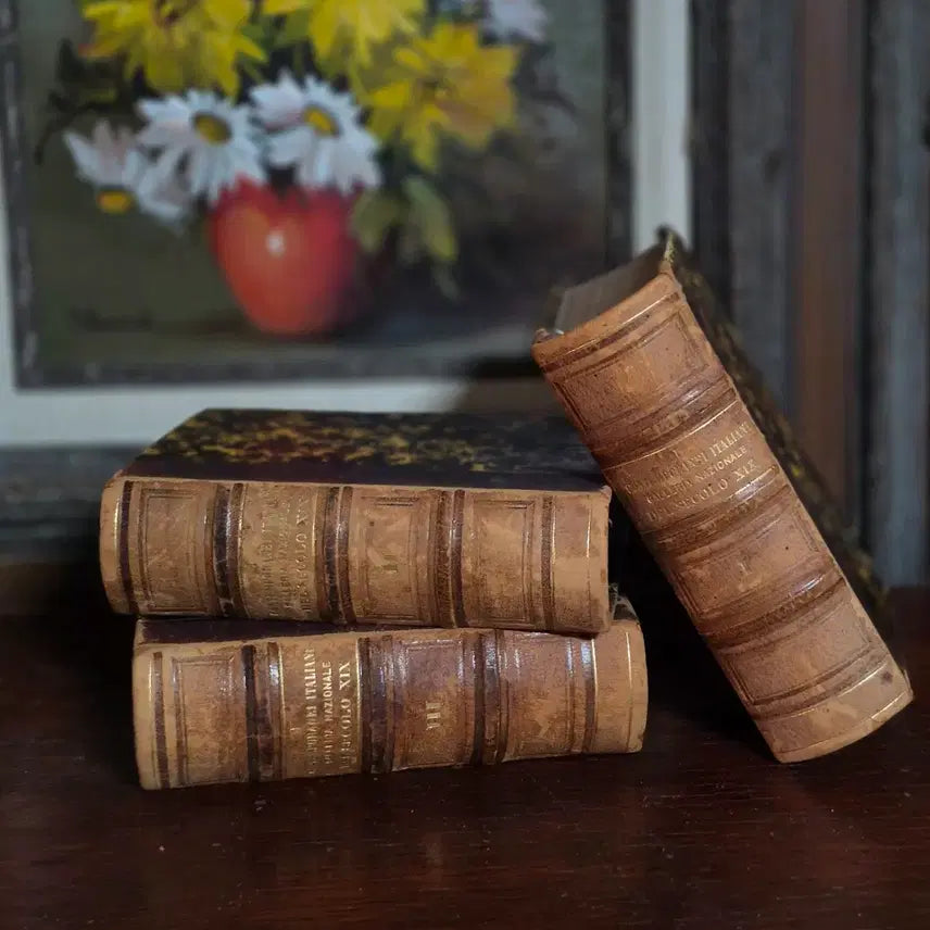 [BUNJANG] Antique Mini Leather Books (Set of 3) / 19세기 이탈리아 문학 앤틱 미니북 3권