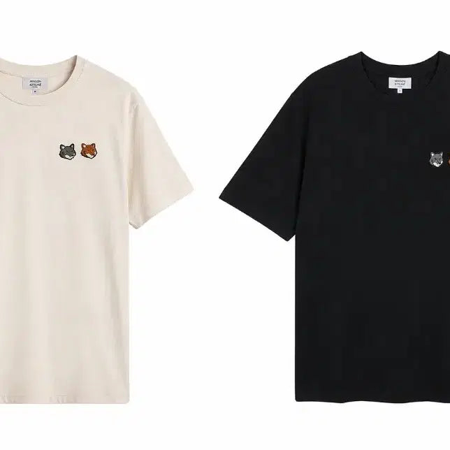 [BUNJANG] Maison Kitsuné Double Fox Head Patch Classic T-Shirt (Latte/Black) / [당일 무료배송] 메종키츠네 더블 폭스헤드 패치 반팔티 (라떼/블랙)