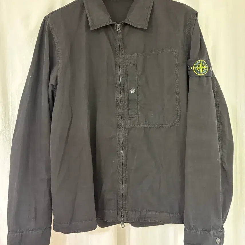 [BUNJANG] Stone Island Brushed Organic Cotton Canvas Old Effect Overshirt Black / 스톤아일랜드  브러쉬드 오가닉 코튼 캔버스 올드 이펙트 오버셔츠