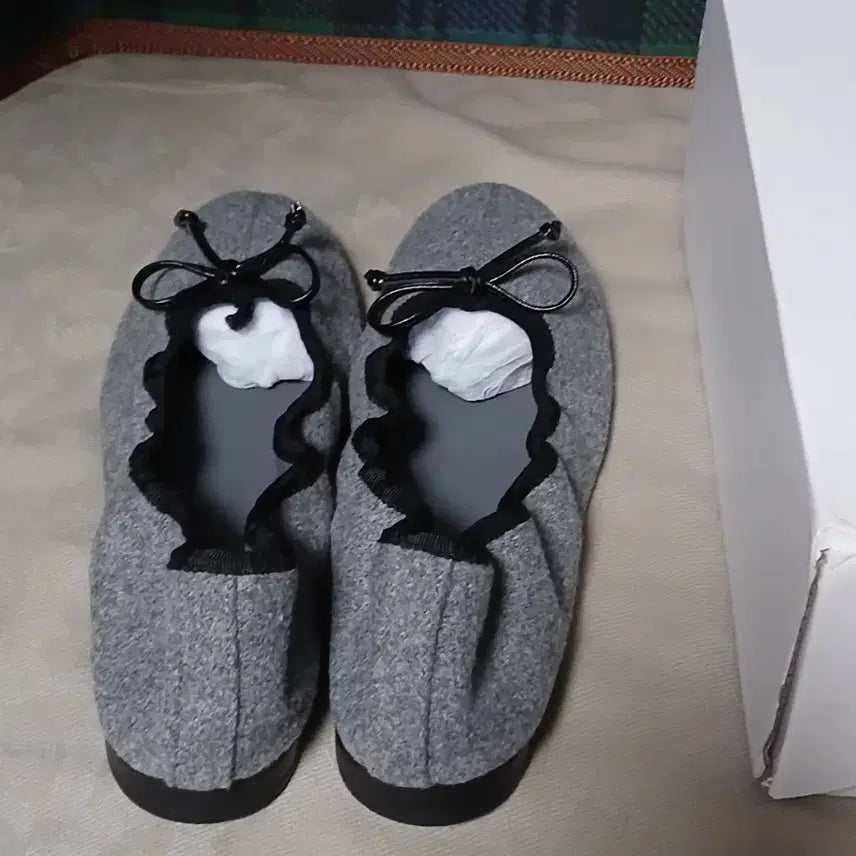 [BUNJANG] Kangjamee Pocket Flat Grey Wool Shoes (245) / 강자매 포켓플랫 그레이 울 245