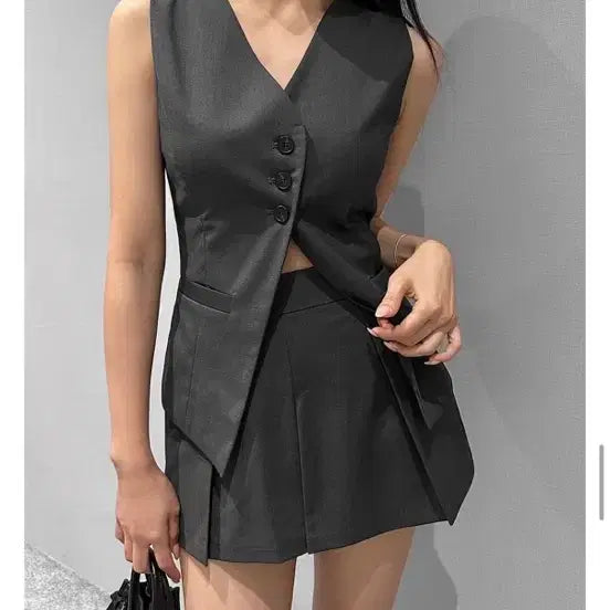 [BUNJANG] Gray Sleeveless Wrap Skirt Pants Set - Size S / (새상품) 그레이 나시 랩 스커트 팬츠 세트 S