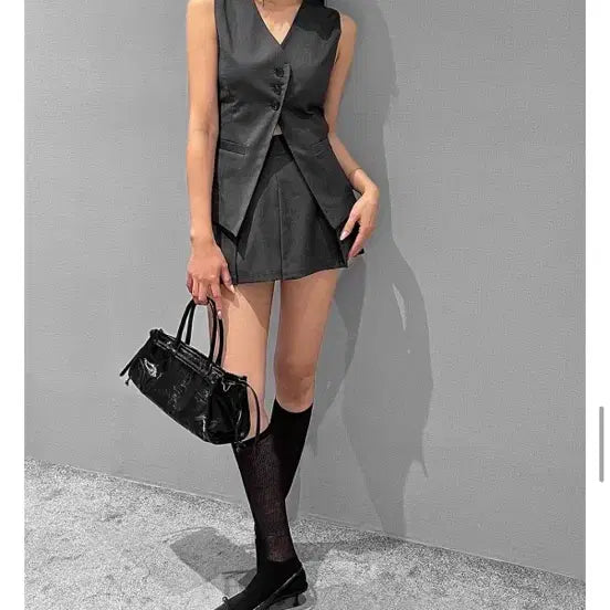 [BUNJANG] Gray Sleeveless Wrap Skirt Pants Set - Size S / (새상품) 그레이 나시 랩 스커트 팬츠 세트 S
