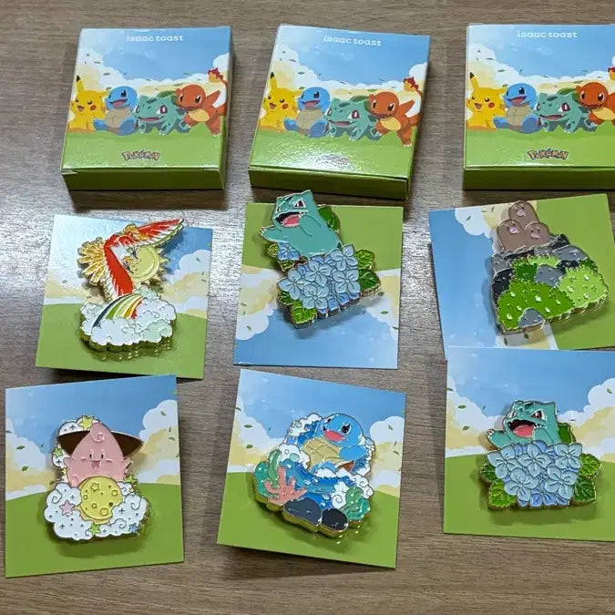 [BUNJANG] Pokemon x Isaac Toast "Grass &amp; Water" &amp; "Legendary Birds" Pins / 포켓몬 이삭토스트 뱃지 이상해씨 꼬부기 칠색조 닥트리오 디그다