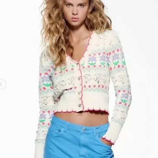 [BUNJANG] ZARA Floral Knit Cardigan EUR M / 자라 ZARA 플라워 니트 가디건 eur M사이즈