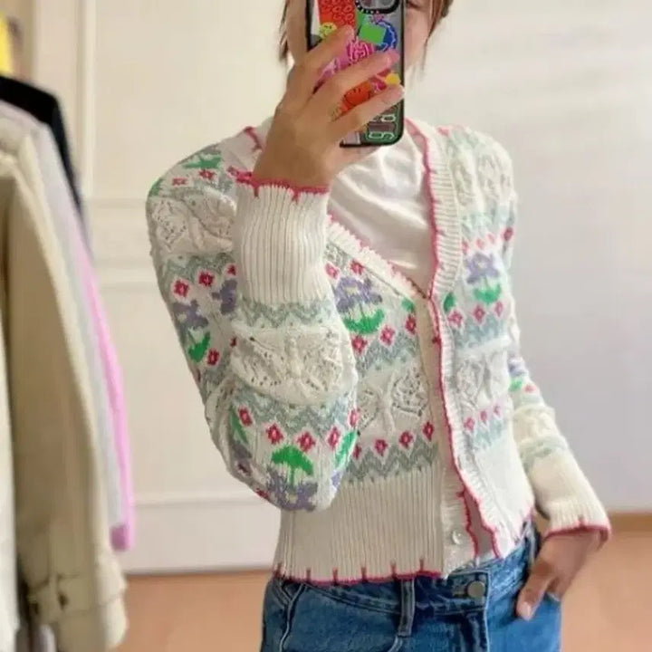 [BUNJANG] ZARA Floral Knit Cardigan EUR M / 자라 ZARA 플라워 니트 가디건 eur M사이즈