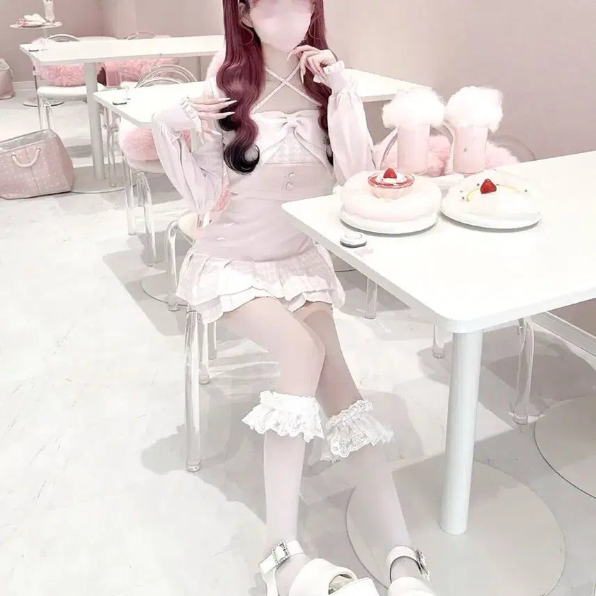 [BUNJANG] Check Strap Tight One-Piece, Big Ribbon Chidori Ensemble One-Piece, Choker Fur Pocket Setup, New Big Ribbon Chidori Ensemble Top / 구함// 허니뮤 흰핑