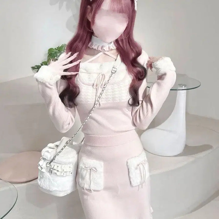 [BUNJANG] Check Strap Tight One-Piece, Big Ribbon Chidori Ensemble One-Piece, Choker Fur Pocket Setup, New Big Ribbon Chidori Ensemble Top / 구함// 허니뮤 흰핑
