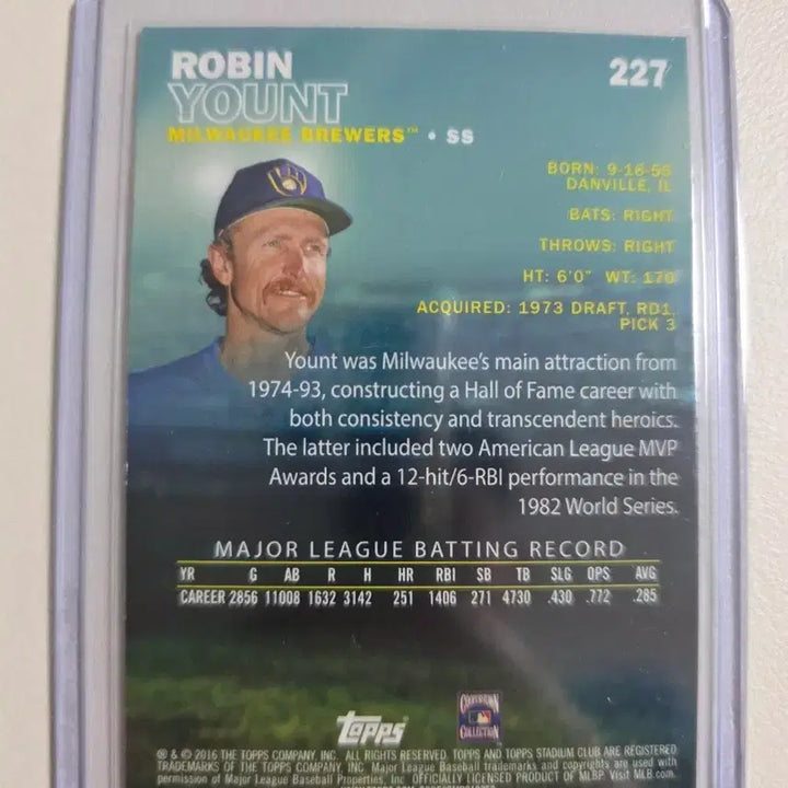 [BUNJANG] 2016 Robin Yount Black Foil MLB Card Milwaukee Brewers / 2016 mlb 로빈 욘트 블랙포일 카드 밀워키브루어스