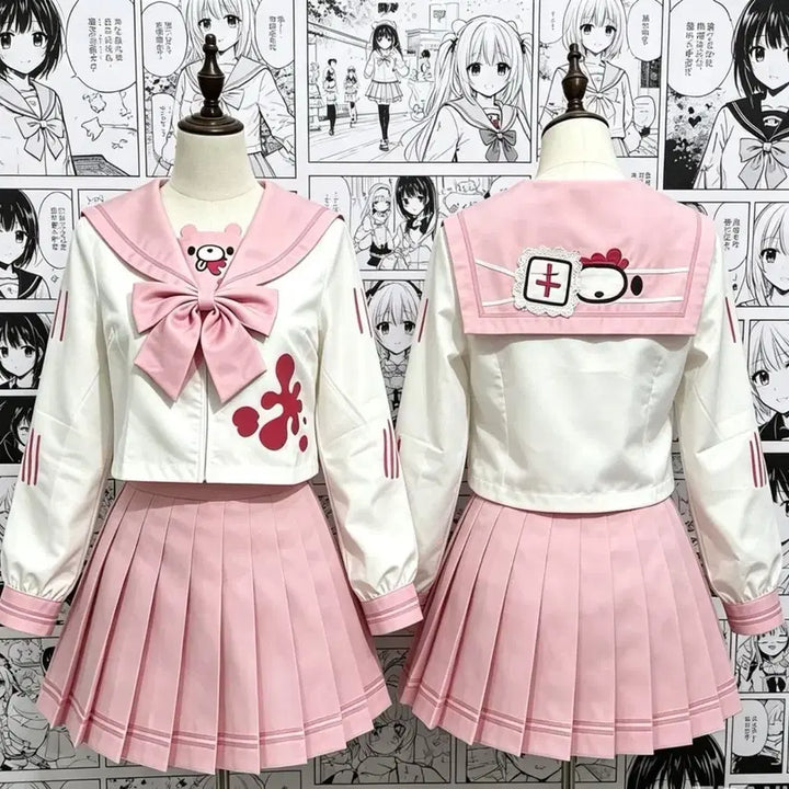 [BUNJANG] Glumiybear Print Sailor Uniform Set Pink White JK / 핑크 화이트 JK 유니폼 글루미베어 프린트 세라복 세트