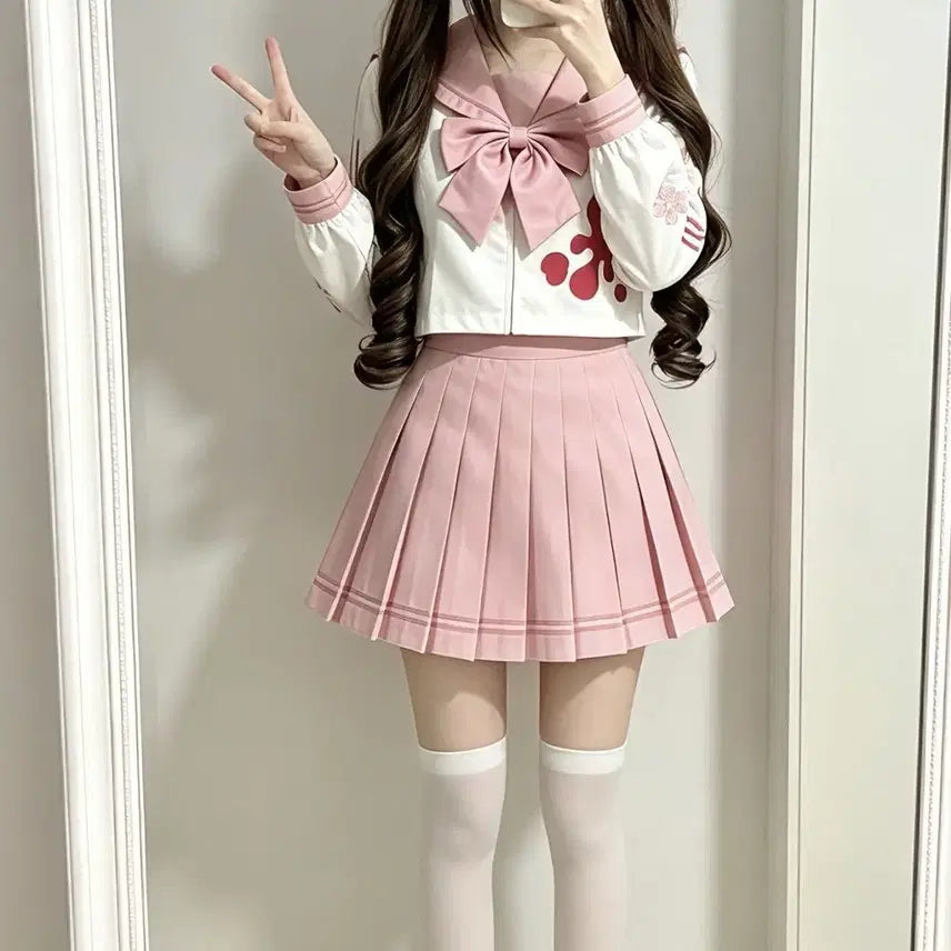 [BUNJANG] Glumiybear Print Sailor Uniform Set Pink White JK / 핑크 화이트 JK 유니폼 글루미베어 프린트 세라복 세트