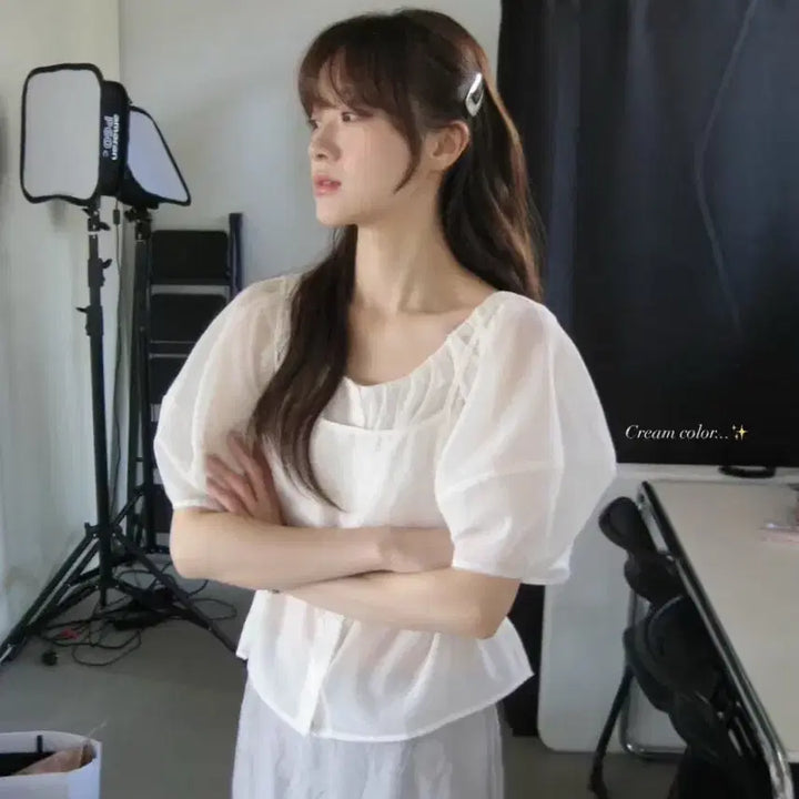 [BUNJANG] Riveroom Organza Bustier + Blouse Set / 리버룸 오간자 뷔스티에+블라우스