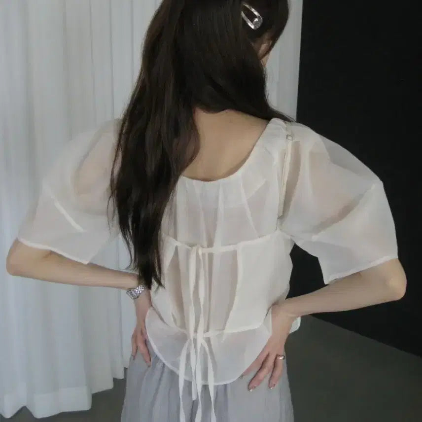 [BUNJANG] Riveroom Organza Bustier + Blouse Set / 리버룸 오간자 뷔스티에+블라우스