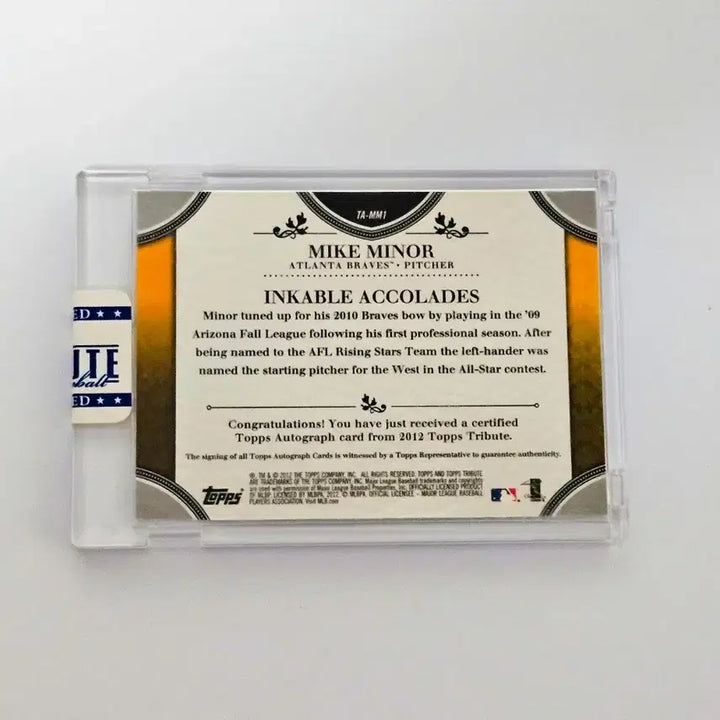 [BUNJANG] Mike Minor 1/1 Autographed Printing Plate Card / MLB 마이크 마이너 1/1 친필 싸인카드(오토)