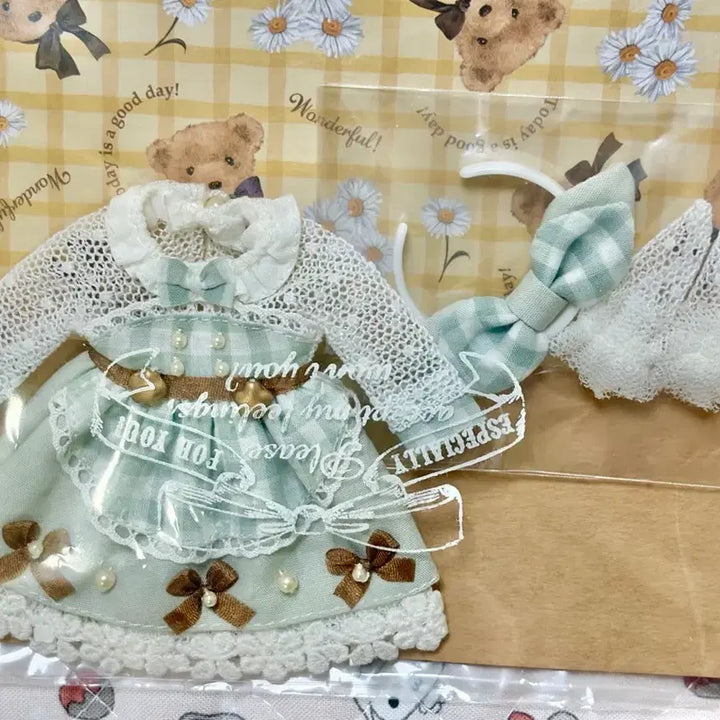 [BUNJANG] Sleep Doll Gingham Chocolat Dress for Obitsu 11 (Mint) / sleep doll 깅엄 쇼콜라 원피스 오비츠11 의상 민트