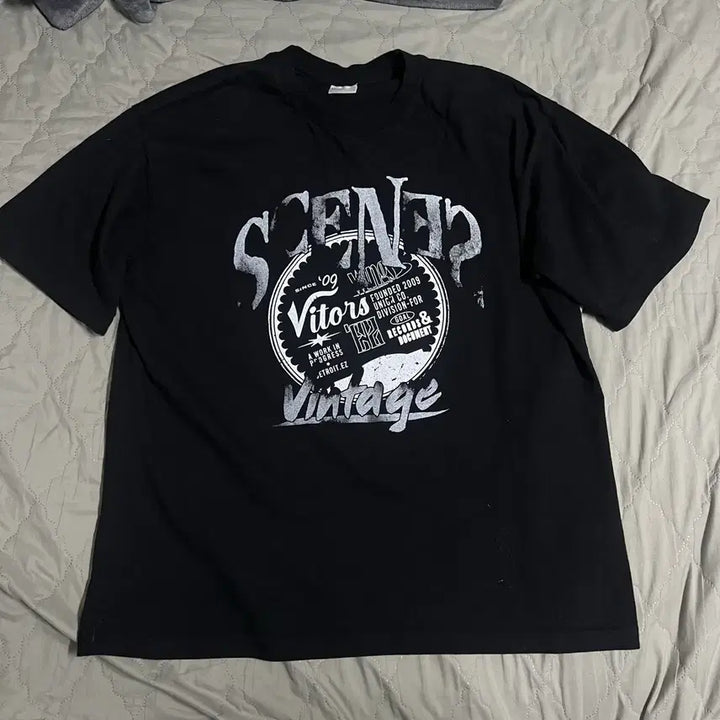 [BUNJANG] Az Carton Black Vintage Printing Graphic T-Shirt / 애즈카톤 반팔 M 빈티지 프린팅 데일리 공용 블랙 검정