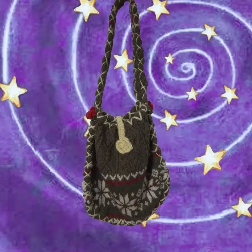 [BUNJANG] Handmade Knit Snowflake Bag - Mori Style Crossbody Bag / 니트 뜨개 눈송이 가방-빈티지 핸드메이드 모리 하구미 크로스백 사와코