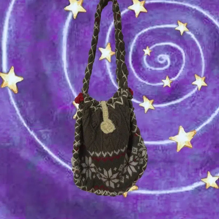 [BUNJANG] Handmade Knit Snowflake Bag - Mori Style Crossbody Bag / 니트 뜨개 눈송이 가방-빈티지 핸드메이드 모리 하구미 크로스백 사와코