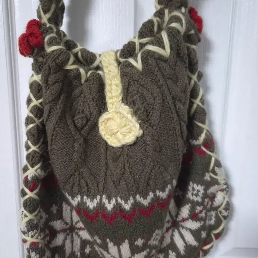 [BUNJANG] Handmade Knit Snowflake Bag - Mori Style Crossbody Bag / 니트 뜨개 눈송이 가방-빈티지 핸드메이드 모리 하구미 크로스백 사와코