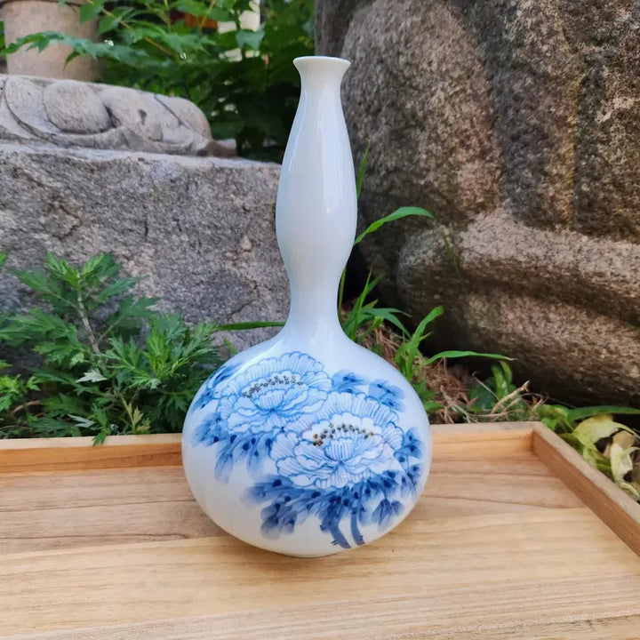 [BUNJANG] Songam Art Celadon Peony Vase / 송암요 청화백자목단문 호리병