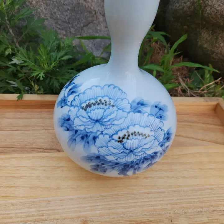 [BUNJANG] Songam Art Celadon Peony Vase / 송암요 청화백자목단문 호리병