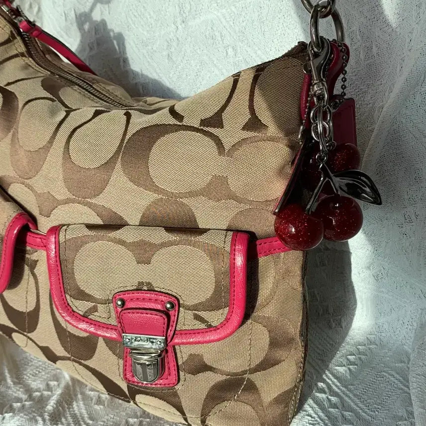 [BUNJANG] Coach Two-Buckle Shoulder Bag Beige/Pink / Coach 베이지 핑크 투버클 숄더백