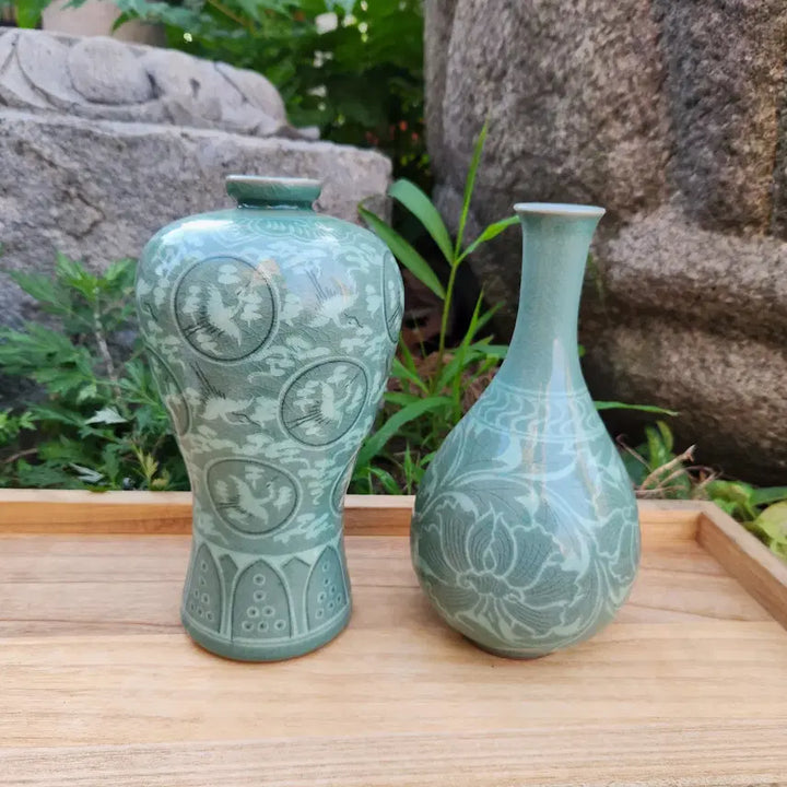 [BUNJANG] Lee Jin Celadon Maebyeong and Jujubyeong Vase Set / 이진도예 청자 매병.주병