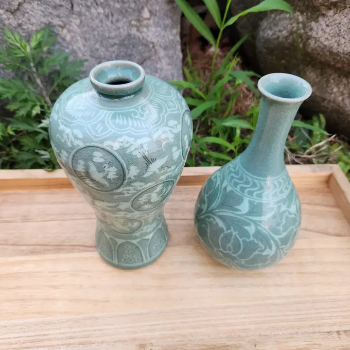 [BUNJANG] Lee Jin Celadon Maebyeong and Jujubyeong Vase Set / 이진도예 청자 매병.주병
