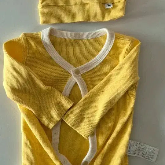 [BUNJANG] Blue Dog Baby Yellow Bodysuit + Hat Set / 블루독 베이비 옐로우 바디수트+모자 세트
